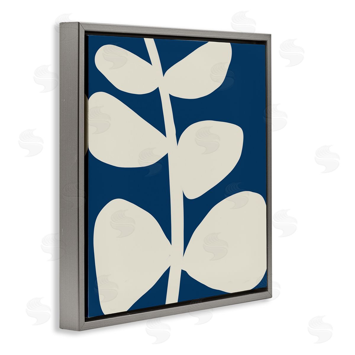 Deborah Velasquez Close Up Leaf Silhouette Bold Abstract Plant Botanicals Gray Floating Frame Canvas Wall Art Print