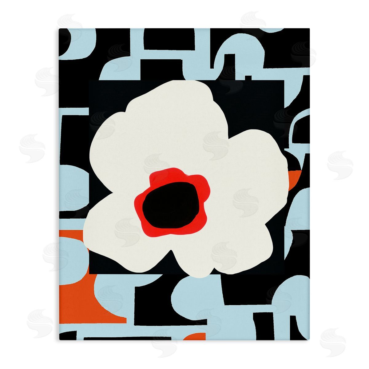 Deborah Velasquez Retro Floral Shapes Abstract Geometric Petals Silhouette Stretched Canvas Wall Art Print