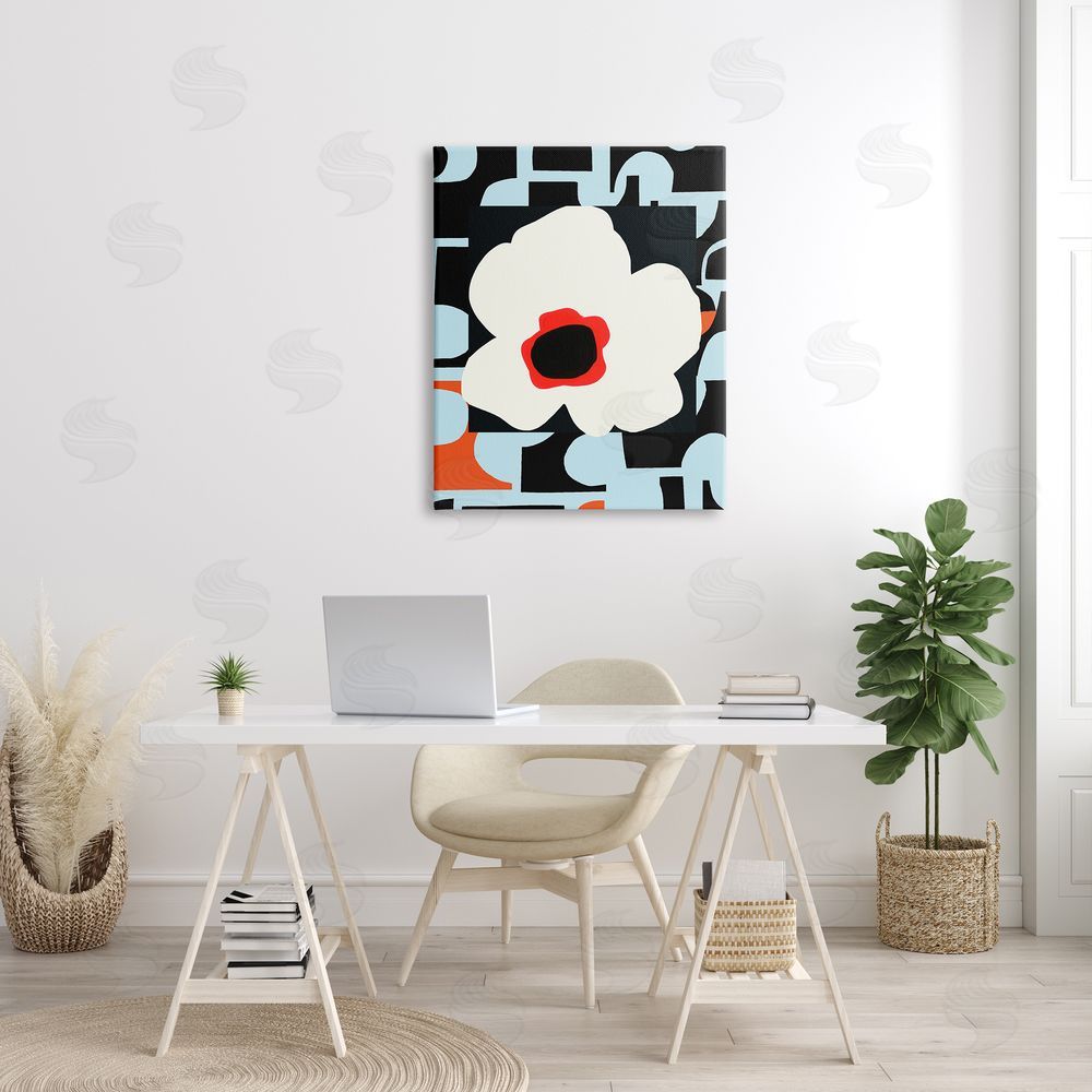 Deborah Velasquez Retro Floral Shapes Abstract Geometric Petals Silhouette Canvas Wall Art Print in Room