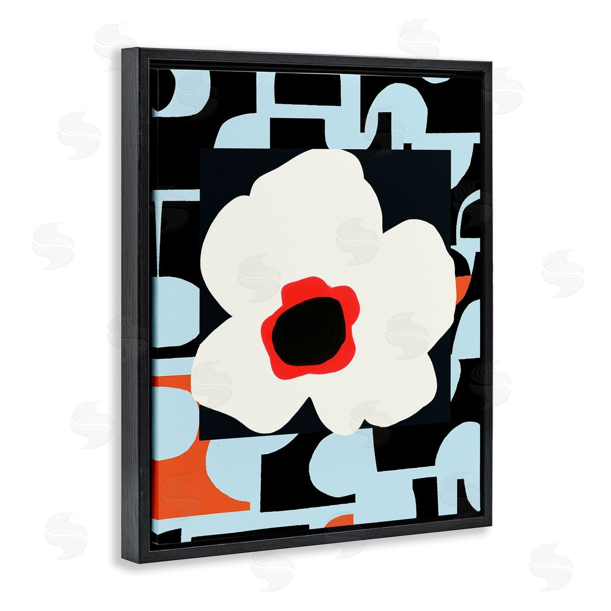 Deborah Velasquez Retro Floral Shapes Abstract Geometric Petals Silhouette Black Floating Frame Canvas Wall Art Print