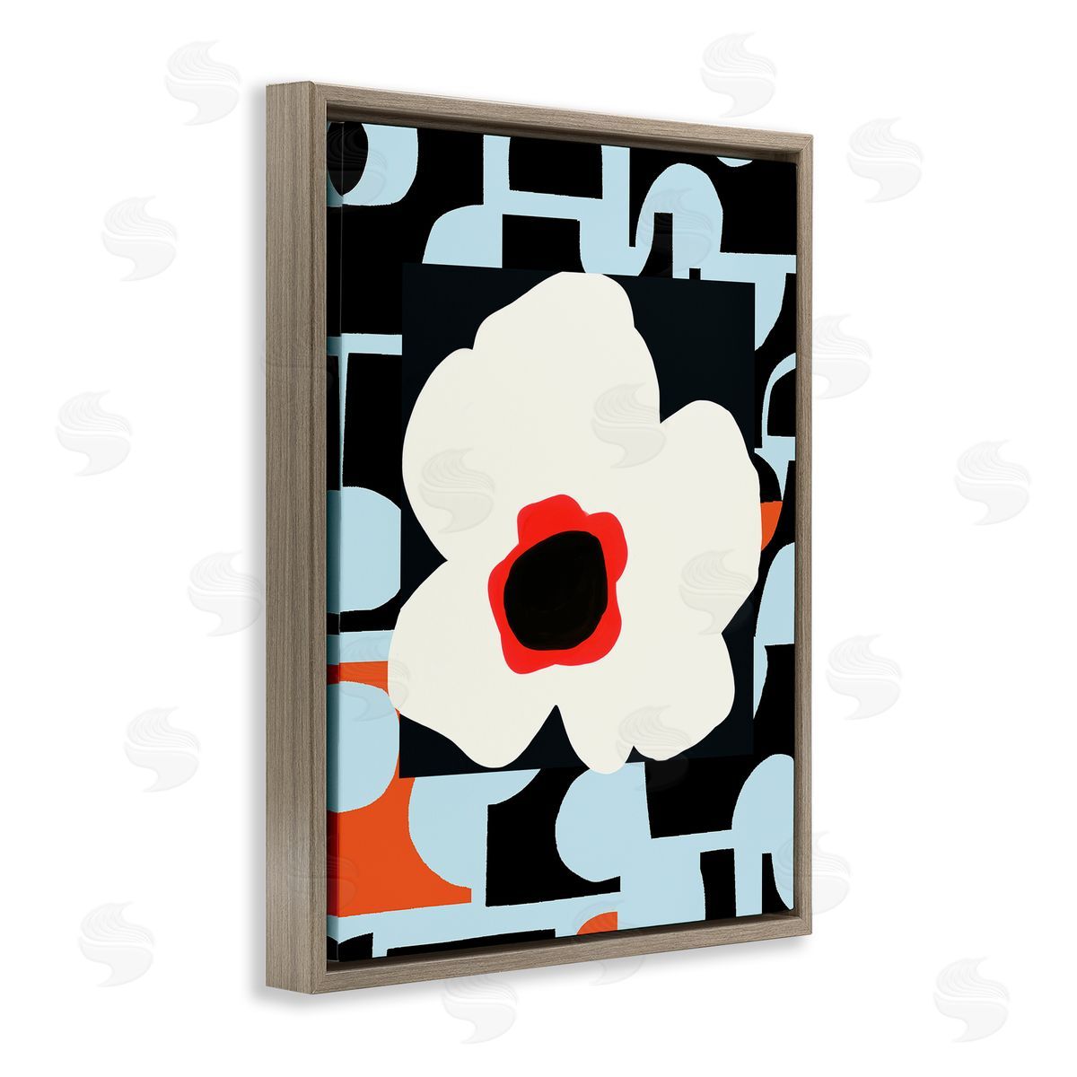 Deborah Velasquez Retro Floral Shapes Abstract Geometric Petals Silhouette Brown Floating Frame Canvas Wall Art Print