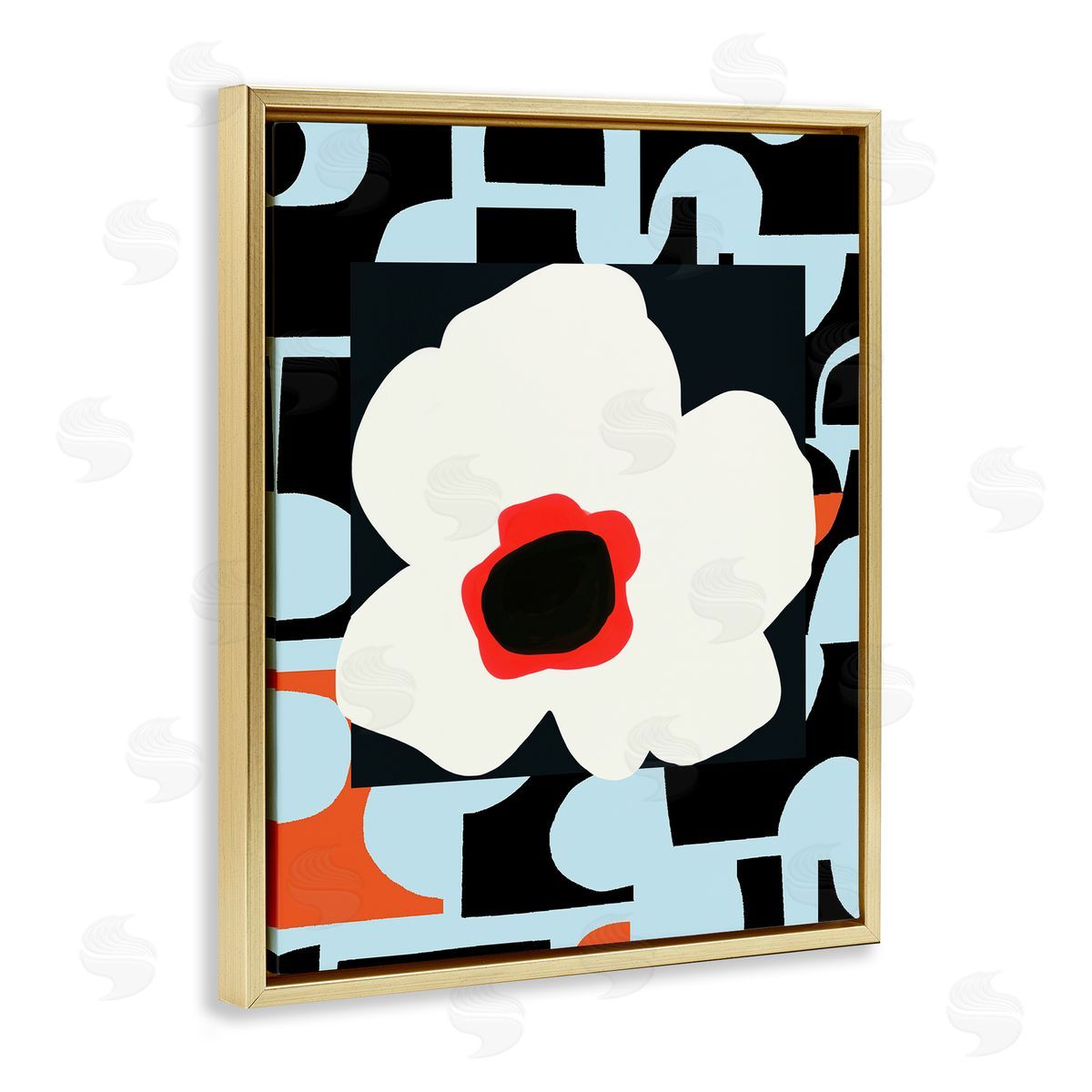 Deborah Velasquez Retro Floral Shapes Abstract Geometric Petals Silhouette Gold Floating Frame Canvas Wall Art Print