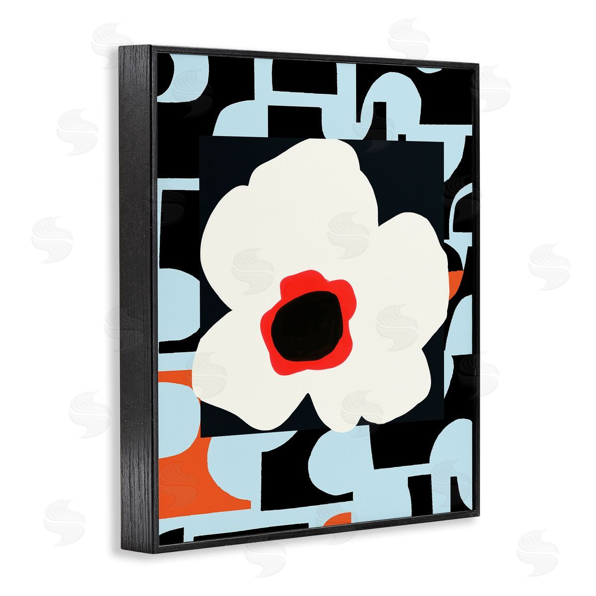 Deborah Velasquez Retro Floral Shapes Abstract Geometric Petals Silhouette Black Framed Giclee Wall Art Print