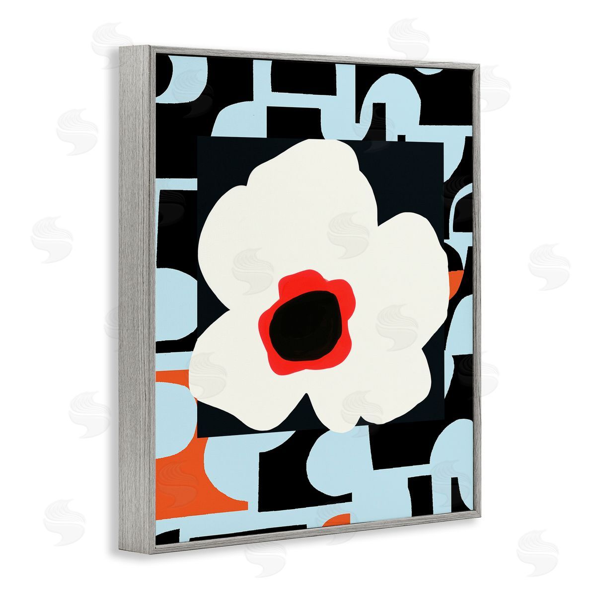 Deborah Velasquez Retro Floral Shapes Abstract Geometric Petals Silhouette Gray Framed Giclee Wall Art Print