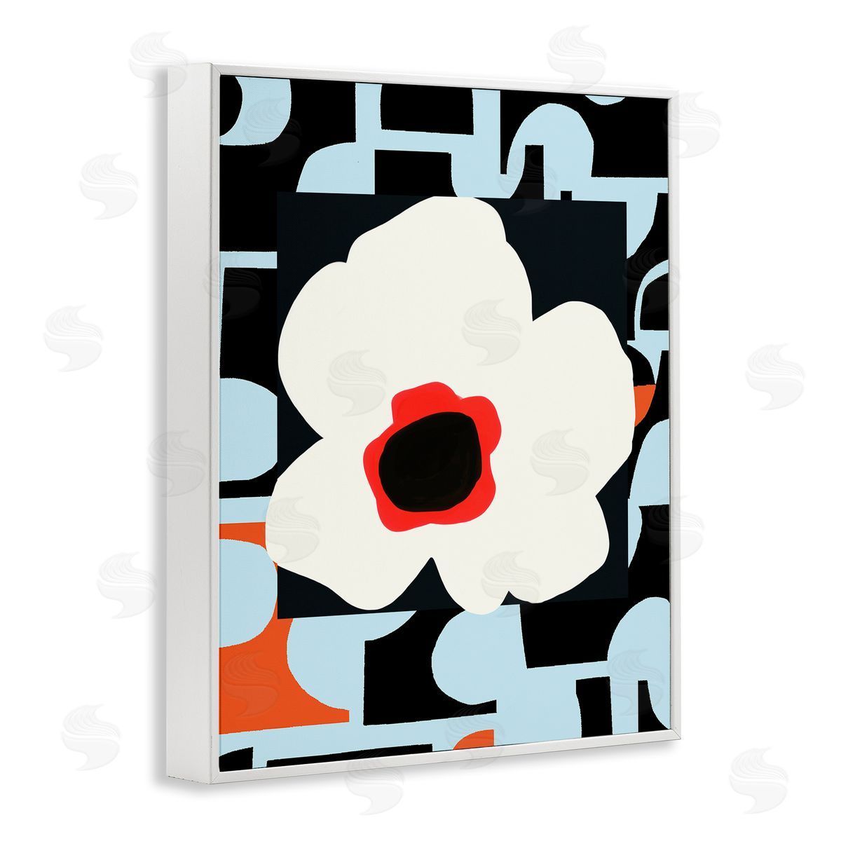 Deborah Velasquez Retro Floral Shapes Abstract Geometric Petals Silhouette White Framed Giclee Wall Art Print