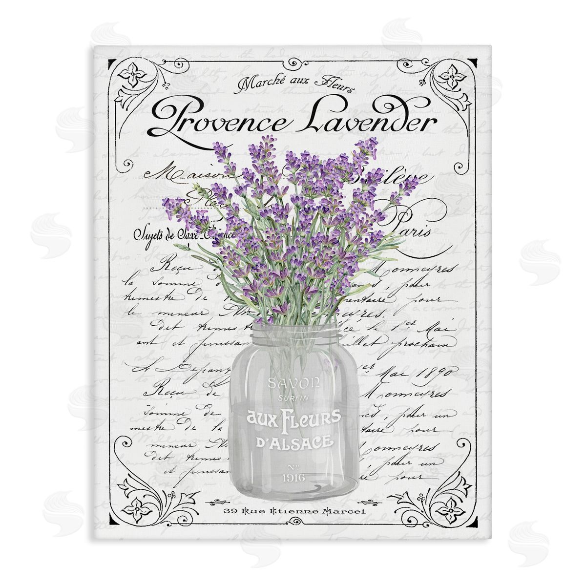 Lavender Ornate French Script Canvas Wall Art, Home Decor by Lettered and Lined