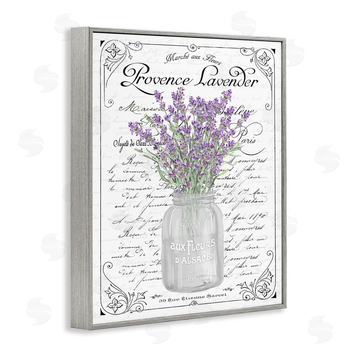 Lavender Ornate French Script Grey Frame Print Wall Art, Home Decor by Lettered and Lined