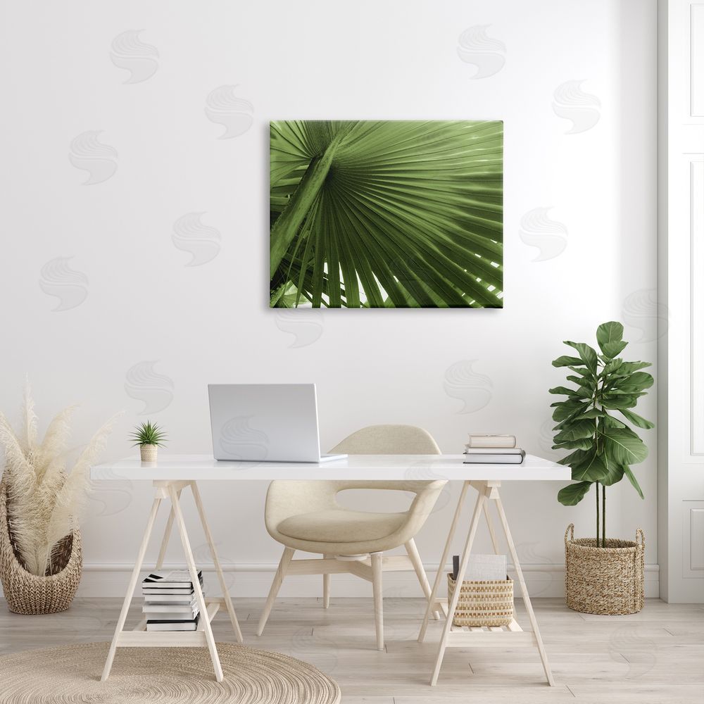 Graffitee Studios Close Up Palm Leaf Lush Green Tropical Plant Canvas Wall Art Print in Room
