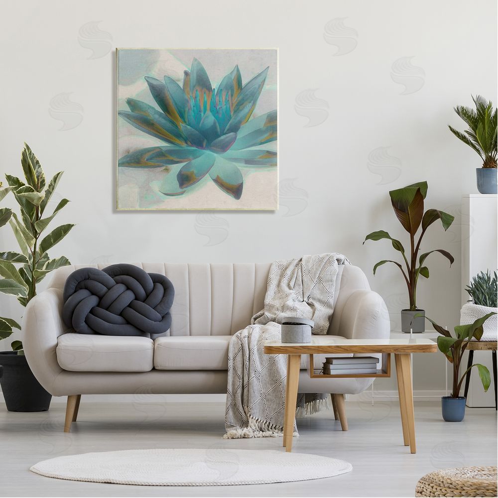 Graffitee Studios Blue Lotus Flower Petals Abstract Nature Plant Canvas Wall Art in Room