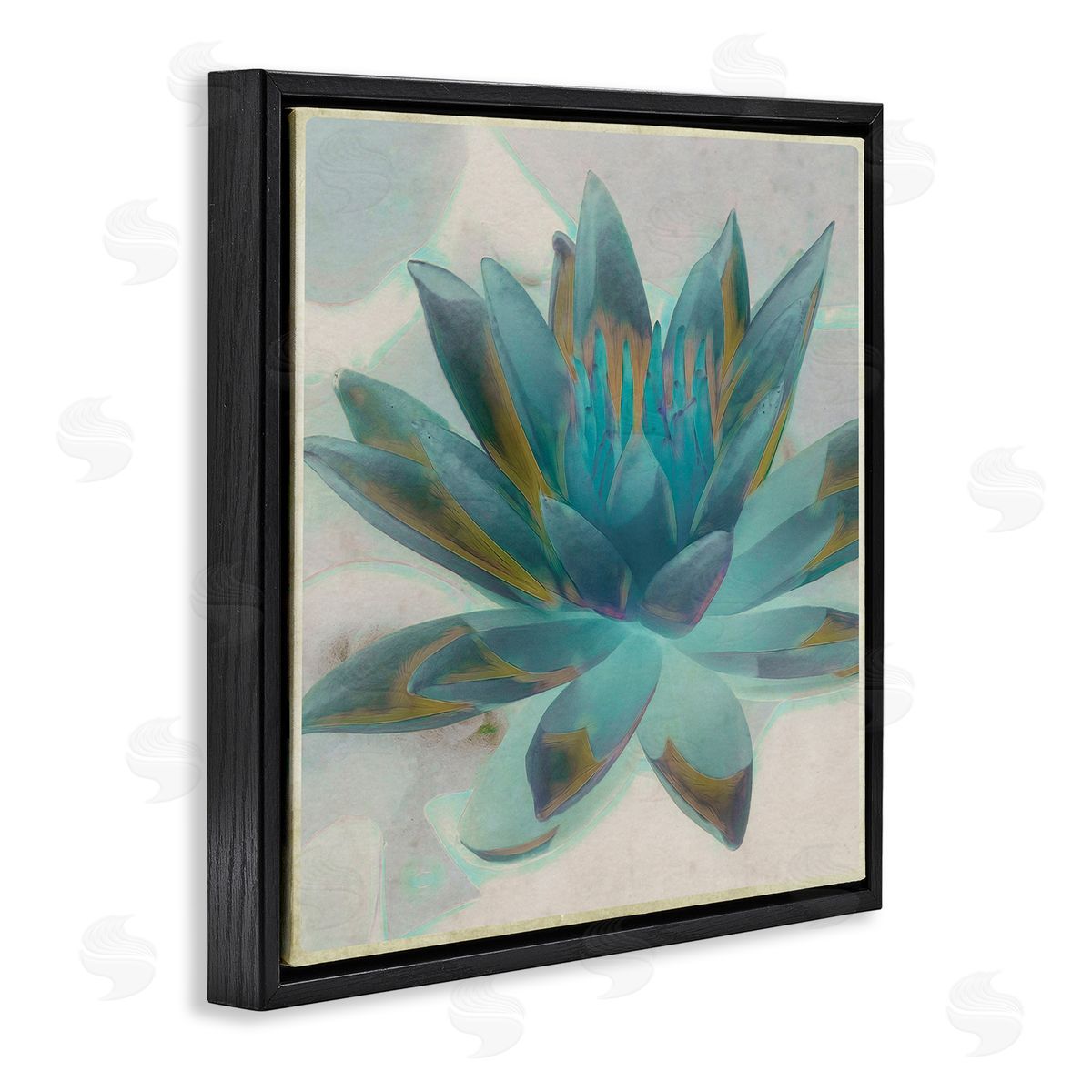 Graffitee Studios Blue Lotus Flower Petals Abstract Nature Plant Black Floating Frame Canvas Wall Art Print
