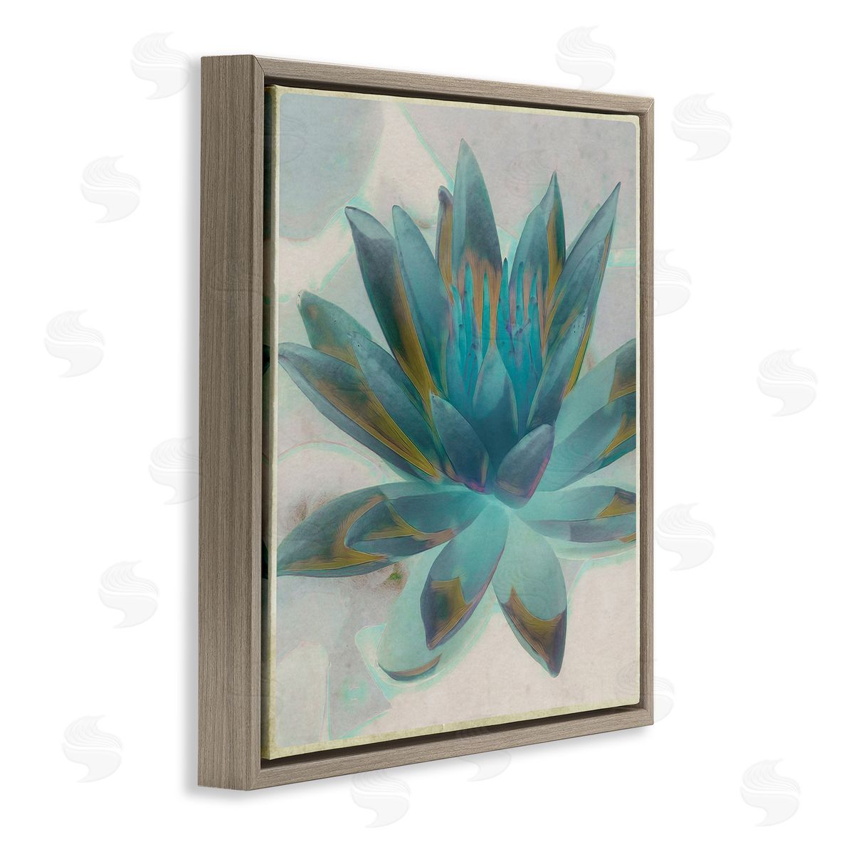 Graffitee Studios Blue Lotus Flower Petals Abstract Nature Plant Brown Floating Frame Canvas Wall Art Print
