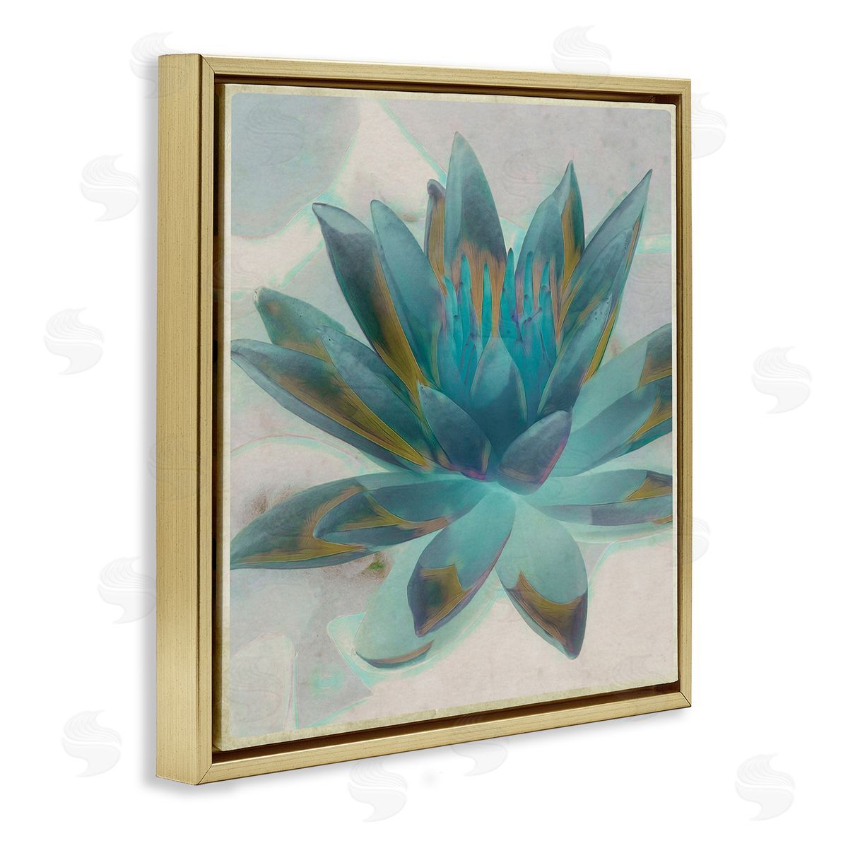 Graffitee Studios Blue Lotus Flower Petals Abstract Nature Plant Gold Floating Frame Canvas Wall Art Print