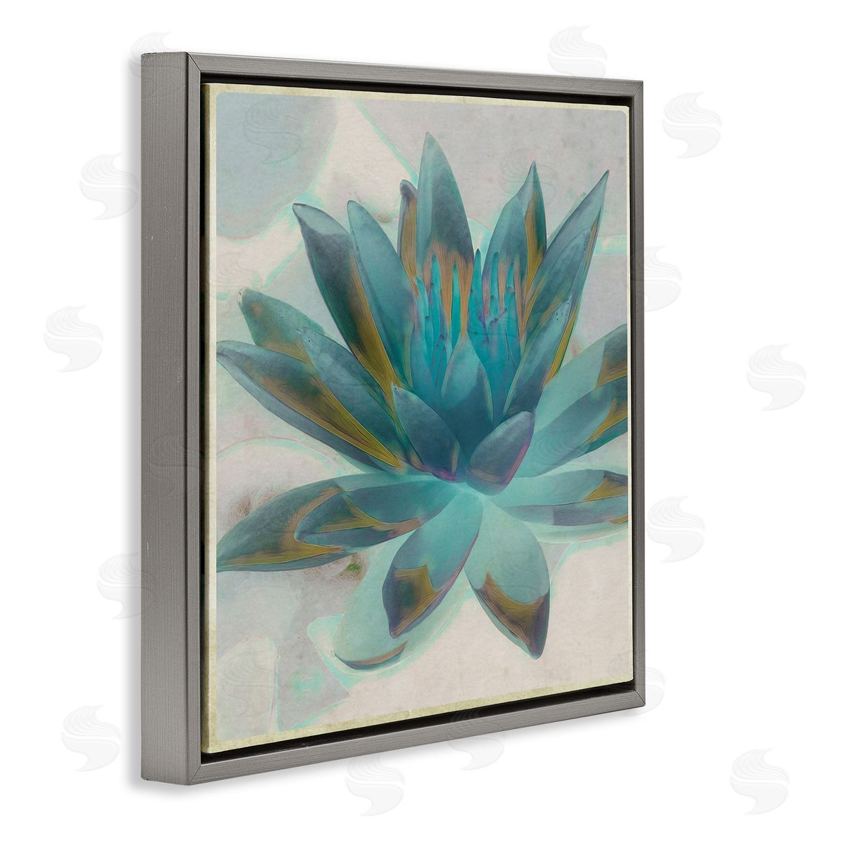 Graffitee Studios Blue Lotus Flower Petals Abstract Nature Plant Gray Floating Frame Canvas Wall Art Print