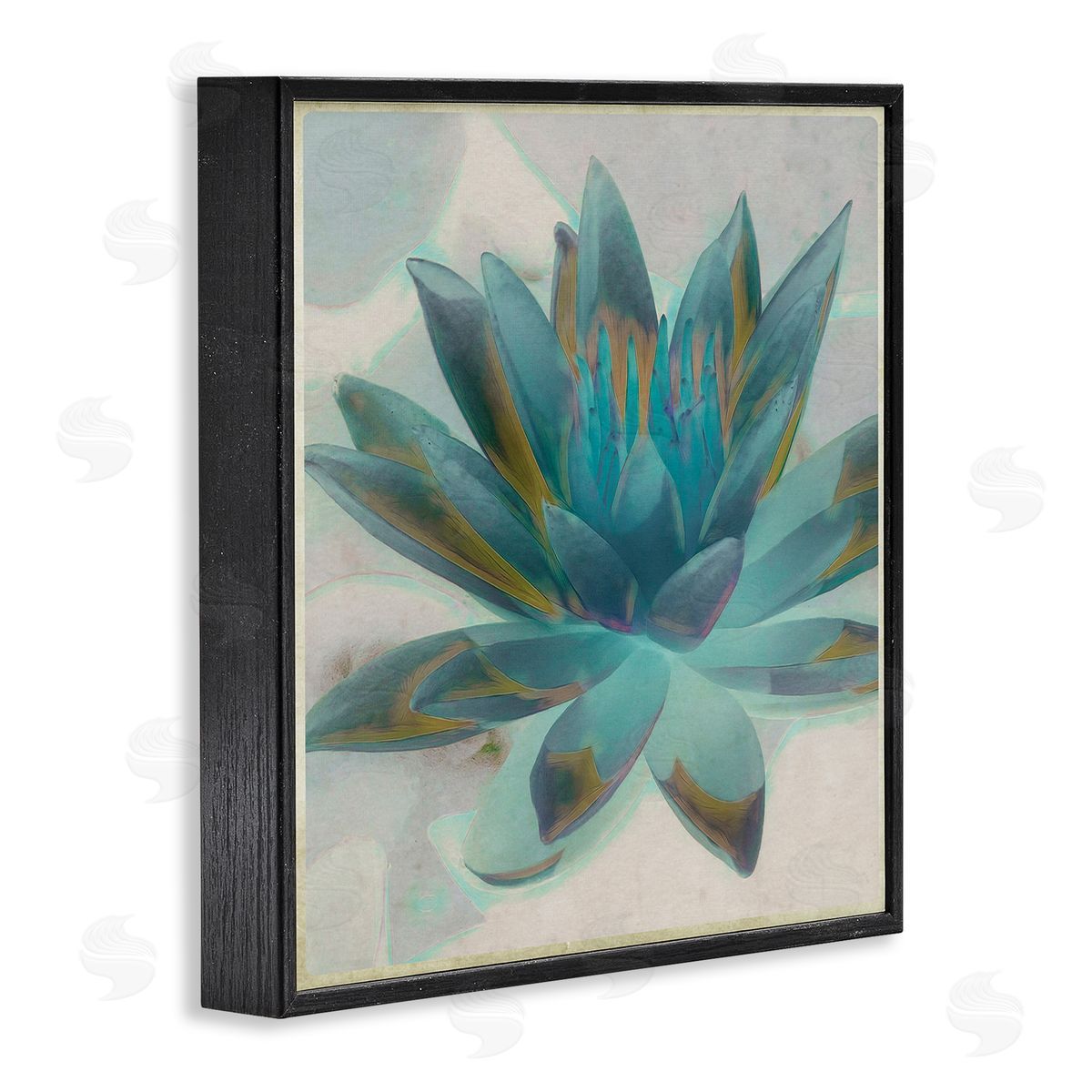 Graffitee Studios Blue Lotus Flower Petals Abstract Nature Plant Black Framed Glicee Wall Art Print