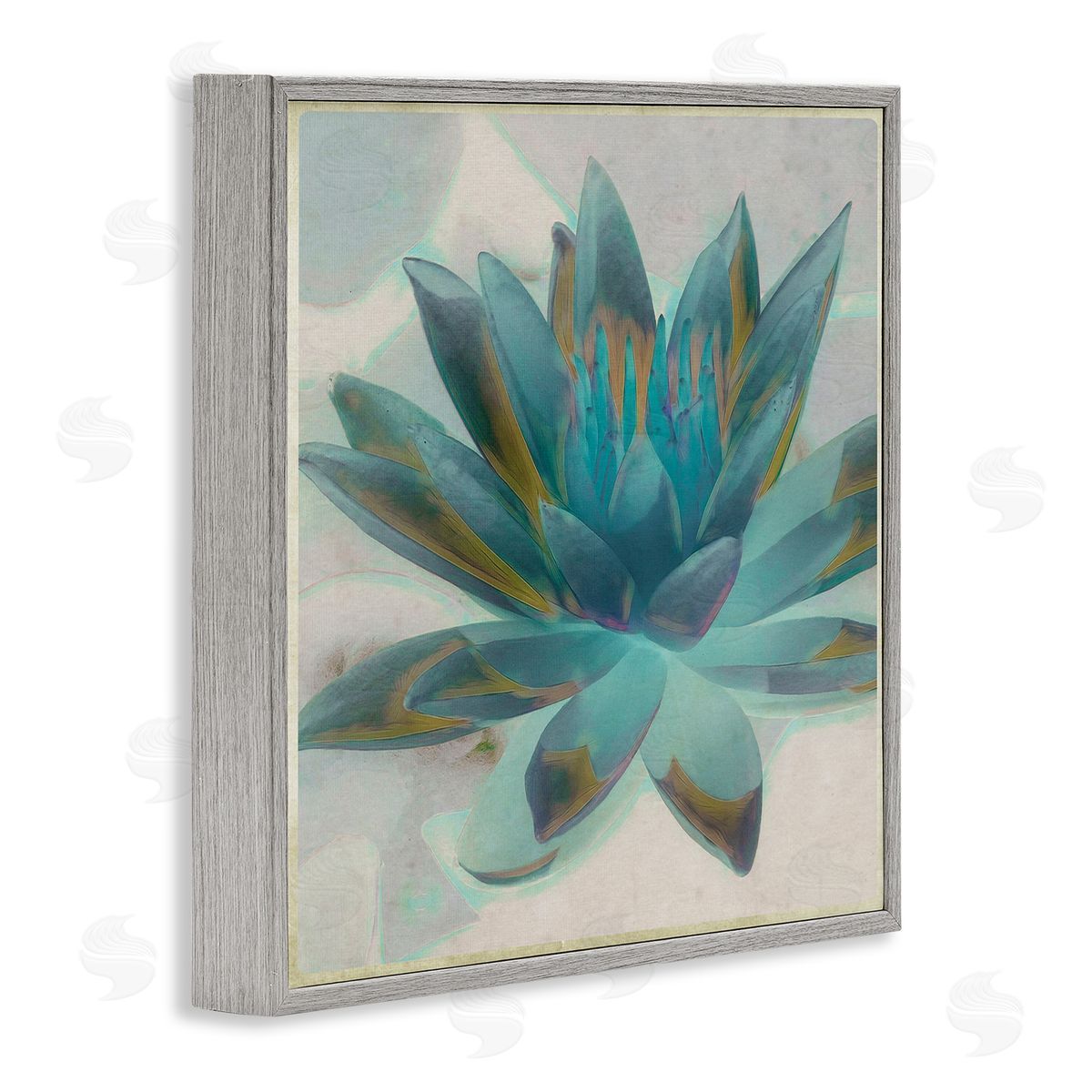 Graffitee Studios Blue Lotus Flower Petals Abstract Nature Plant Gray Framed Glicee Wall Art Print