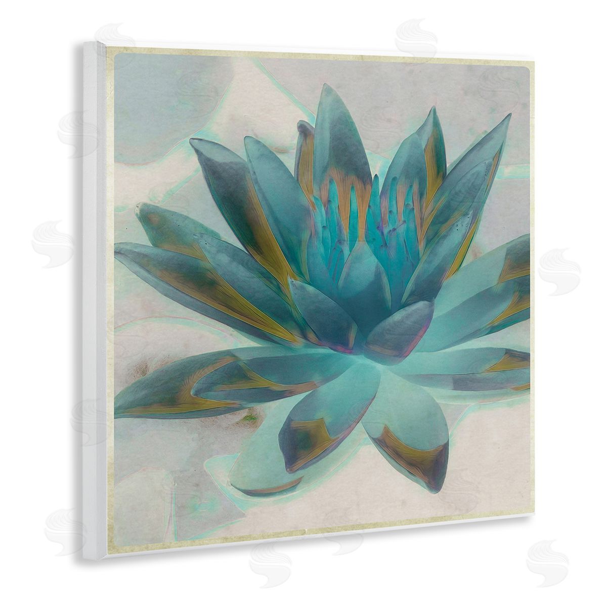 Graffitee Studios Blue Lotus Flower Petals Abstract Nature Plant Wooden Wall Plaque Art Print