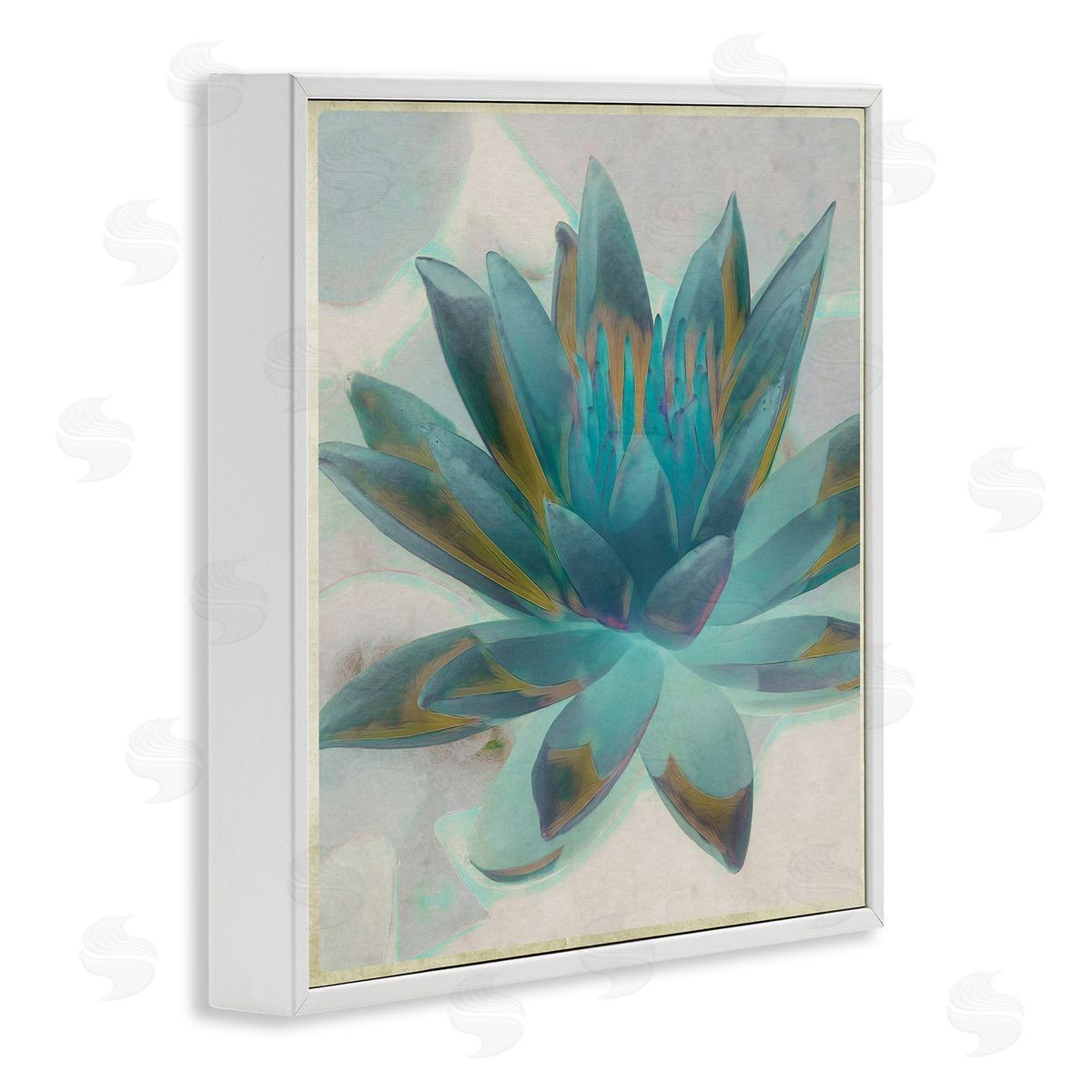 Graffitee Studios Blue Lotus Flower Petals Abstract Nature Plant White Framed Glicee Wall Art Print