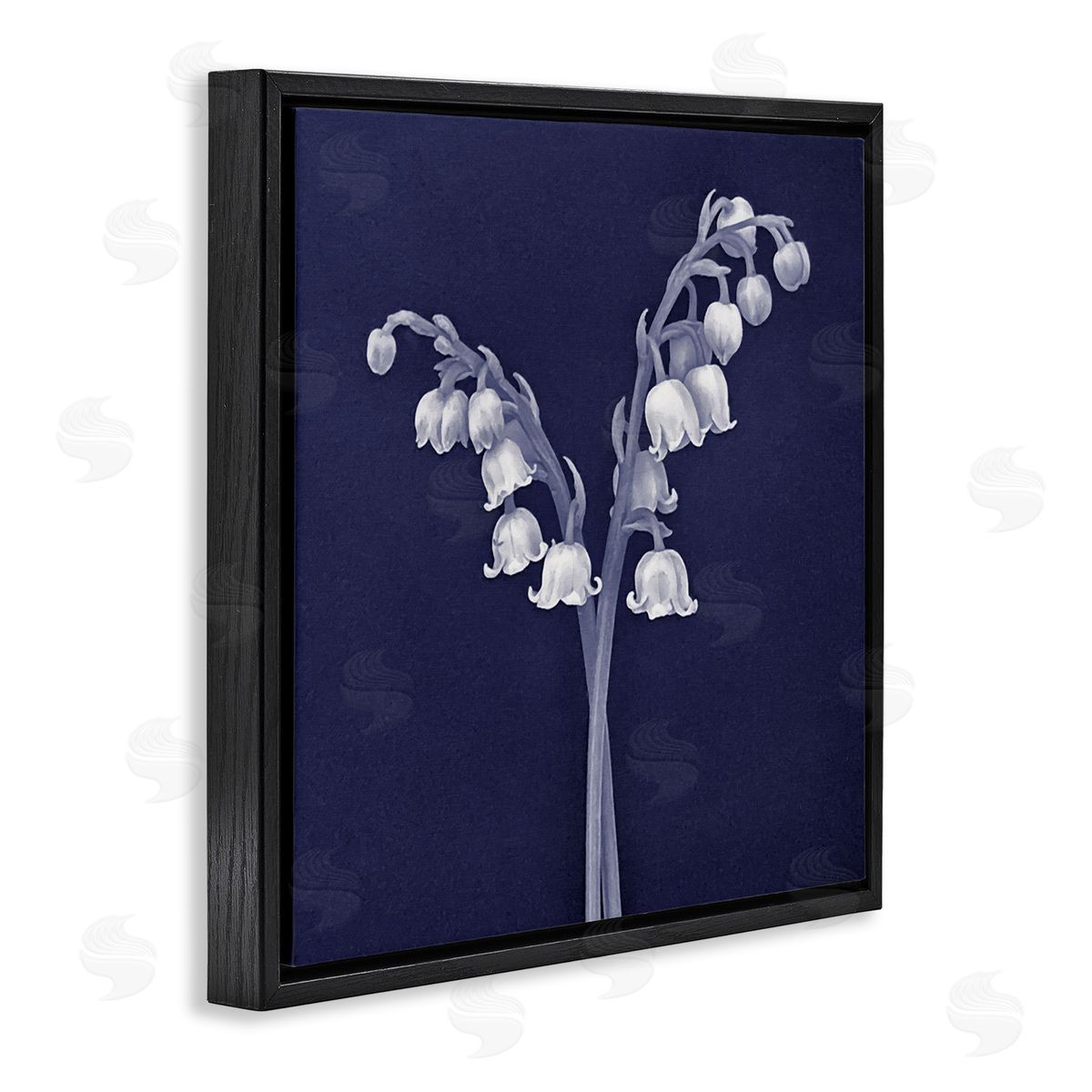 Graffitee Studios Lily of Valley White Drooping Blooms Illustration Black Floating Frame Canvas Wall Art Print