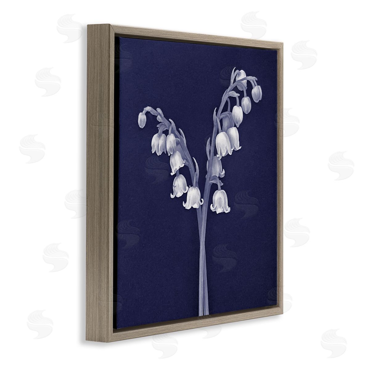 Graffitee Studios Lily of Valley White Drooping Blooms Illustration Brown Floating Frame Canvas Wall Art Print