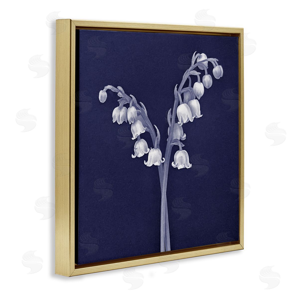Graffitee Studios Lily of Valley White Drooping Blooms Illustration Gold Floating Frame Canvas Wall Art Print