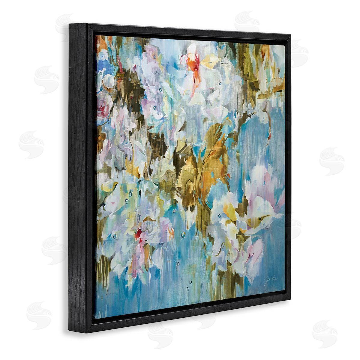Liz Jardine Abstract Flower Blossoms Branches Nature White Petals  Black Floating Frame Canvas Wall Art Print