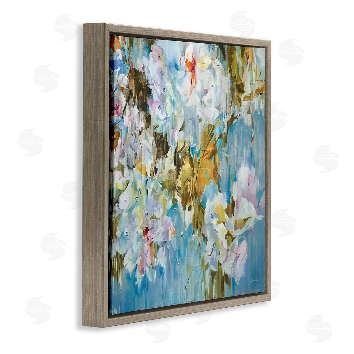 Liz Jardine Abstract Flower Blossoms Branches Nature White Petals  Brown Floating Frame Canvas Wall Art Print