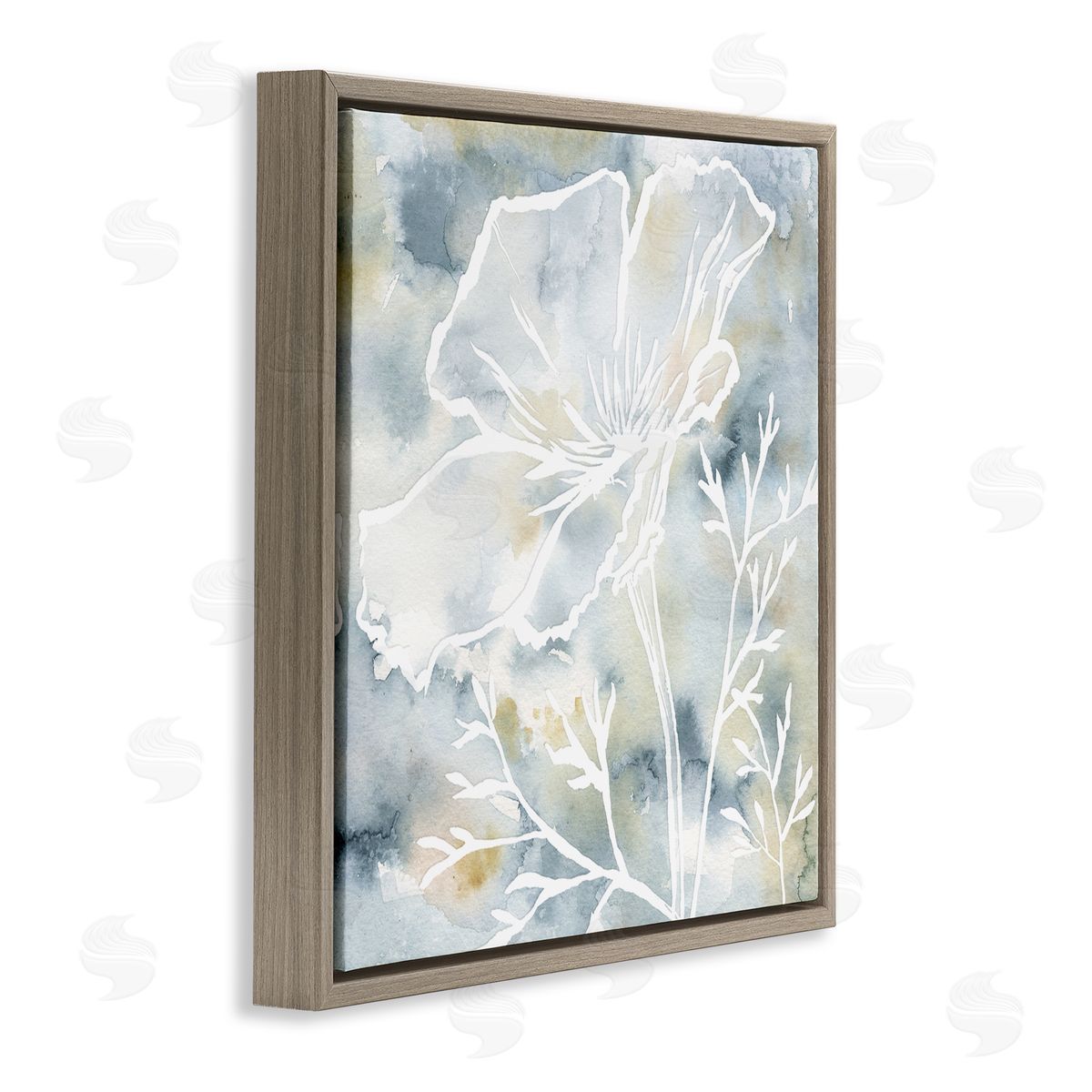 Jackie Decker Flower Blossom Petals White Outline Watercolor Detail Brown Floating Frame Canvas Wall Art Print