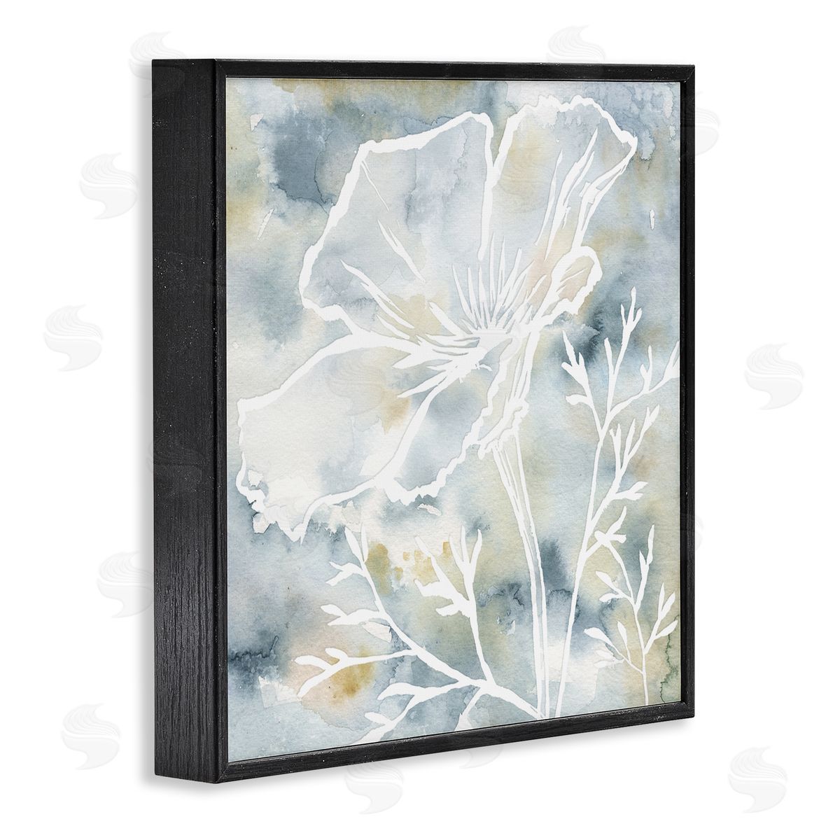 Jackie Decker Flower Blossom Petals White Outline Watercolor Detail Black Framed Glicee Wall Art Print