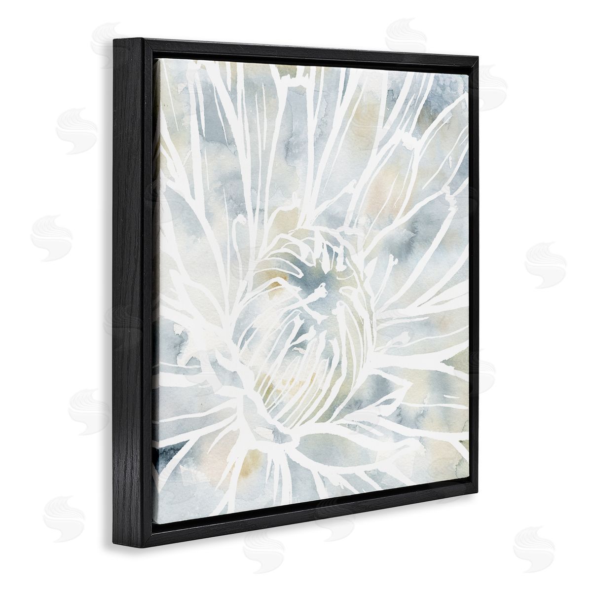 Jackie Decker Flower Petals Stamen Close Up White Outline Black Floating Frame Canvas Wall Art Print