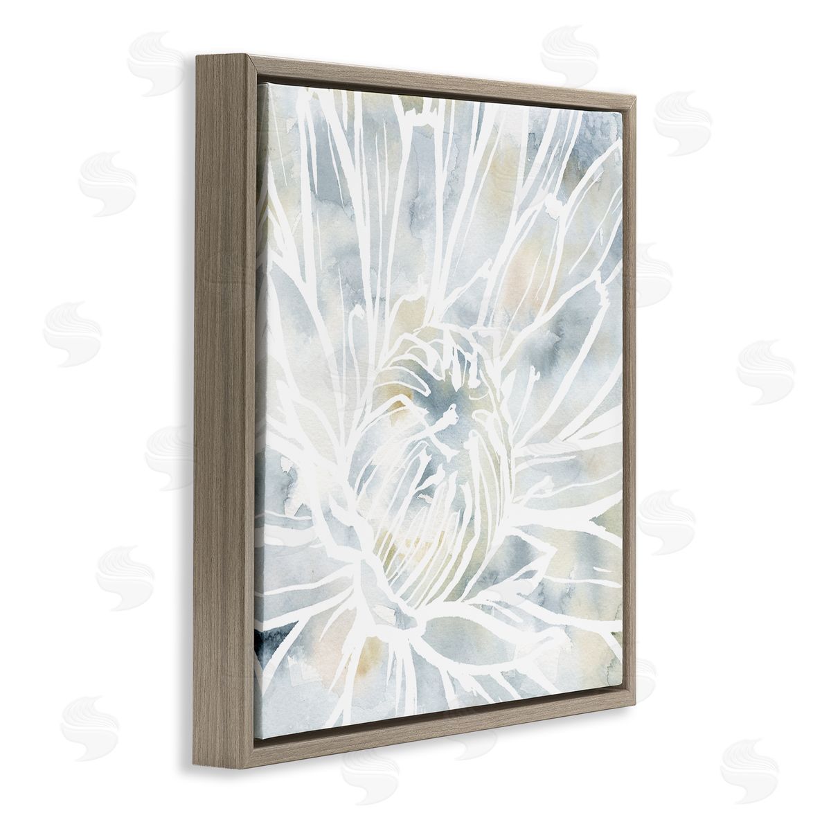 Jackie Decker Flower Petals Stamen Close Up White Outline Brown Floating Frame Canvas Wall Art Print