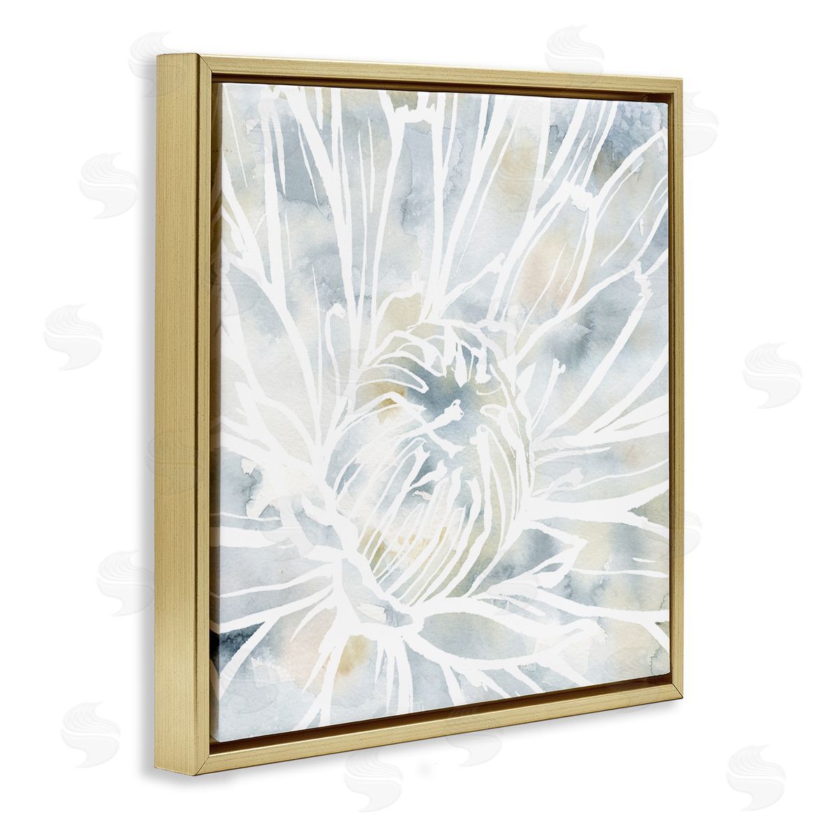 Jackie Decker Flower Petals Stamen Close Up White Outline Gold Floating Frame Canvas Wall Art Print