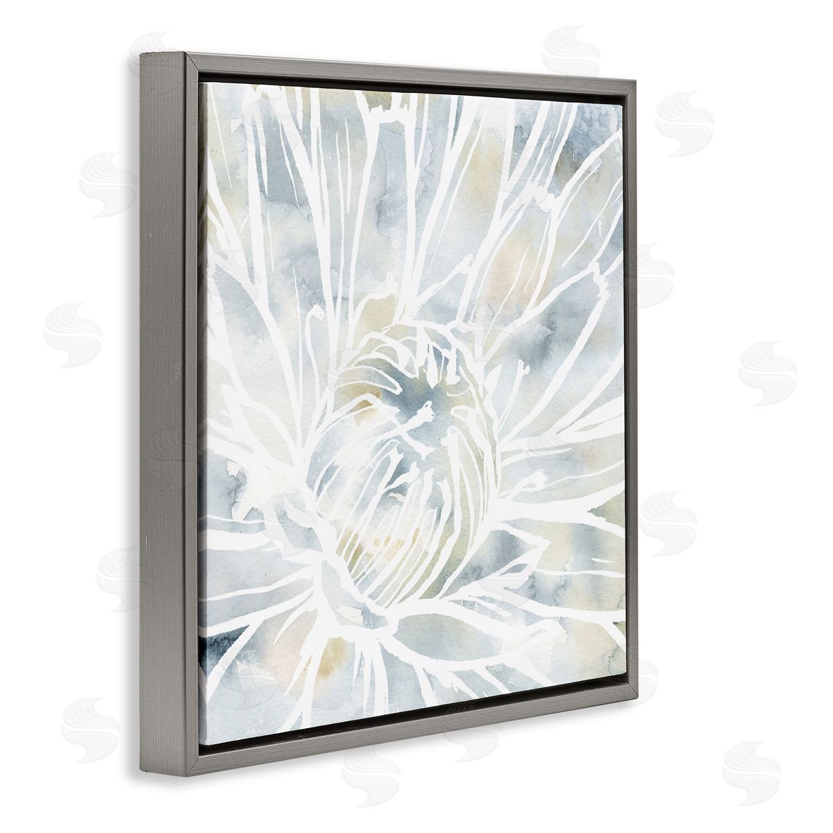 Jackie Decker Flower Petals Stamen Close Up White Outline Gray Floating Frame Canvas Wall Art Print