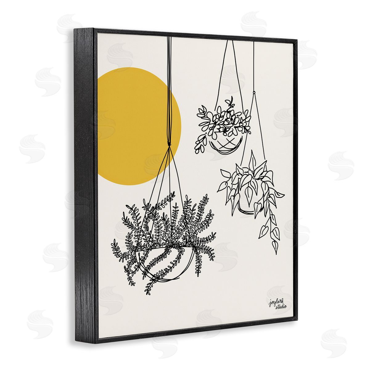 Jess Baskin Hanging Potted Plant Minimal Yellow Sun Lines  Black Framed Giclee Wall Art Print