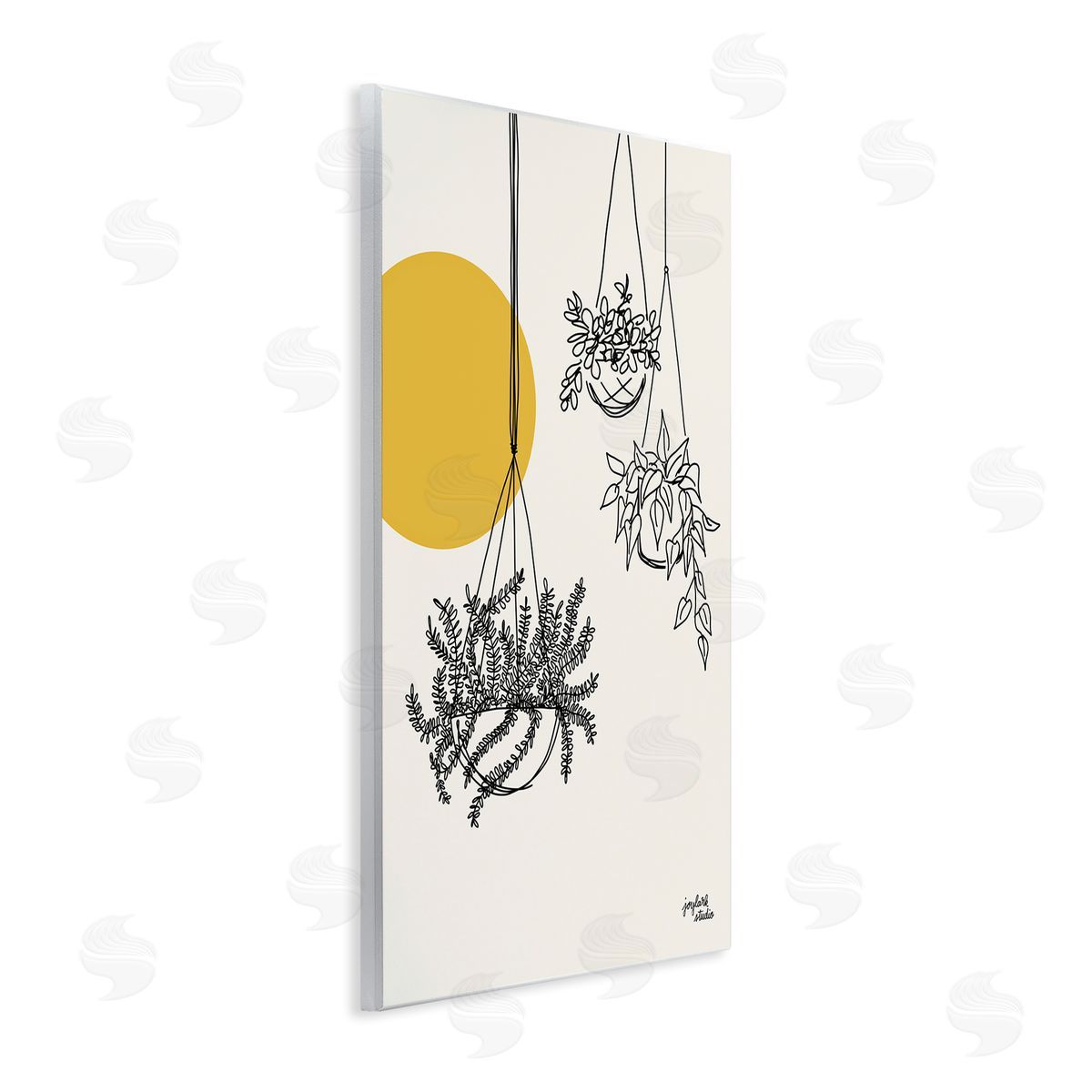 Jess Baskin Hanging Potted Plant Minimal Yellow Sun Lines  Wall Plaque Art Print
