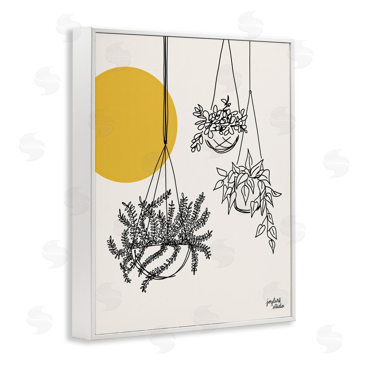 Jess Baskin Hanging Potted Plant Minimal Yellow Sun Lines  White Framed Giclee Wall Art Print