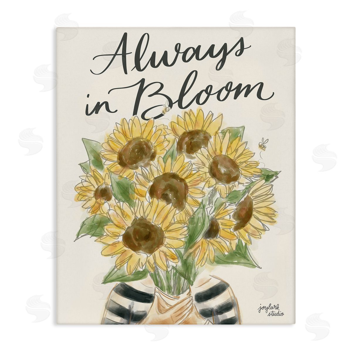 Jess Baskin Always In Bloom Person Holding Sunflowers Calligraphy  Stretched Canvas Wall Art Print
