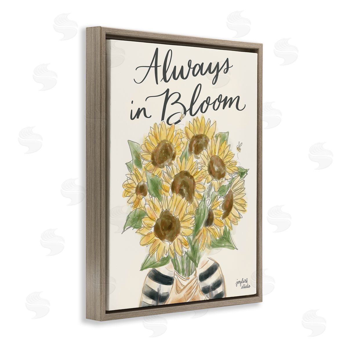 Jess Baskin Always In Bloom Person Holding Sunflowers Calligraphy  Brown Floating Frame Canvas Wall Art Print