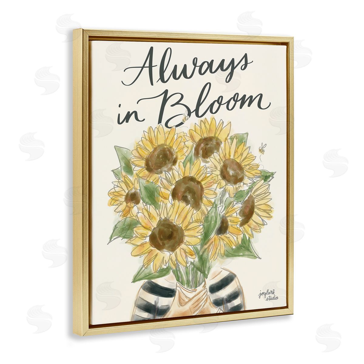 Jess Baskin Always In Bloom Person Holding Sunflowers Calligraphy  Gold Floating Frame Canvas Wall Art Print