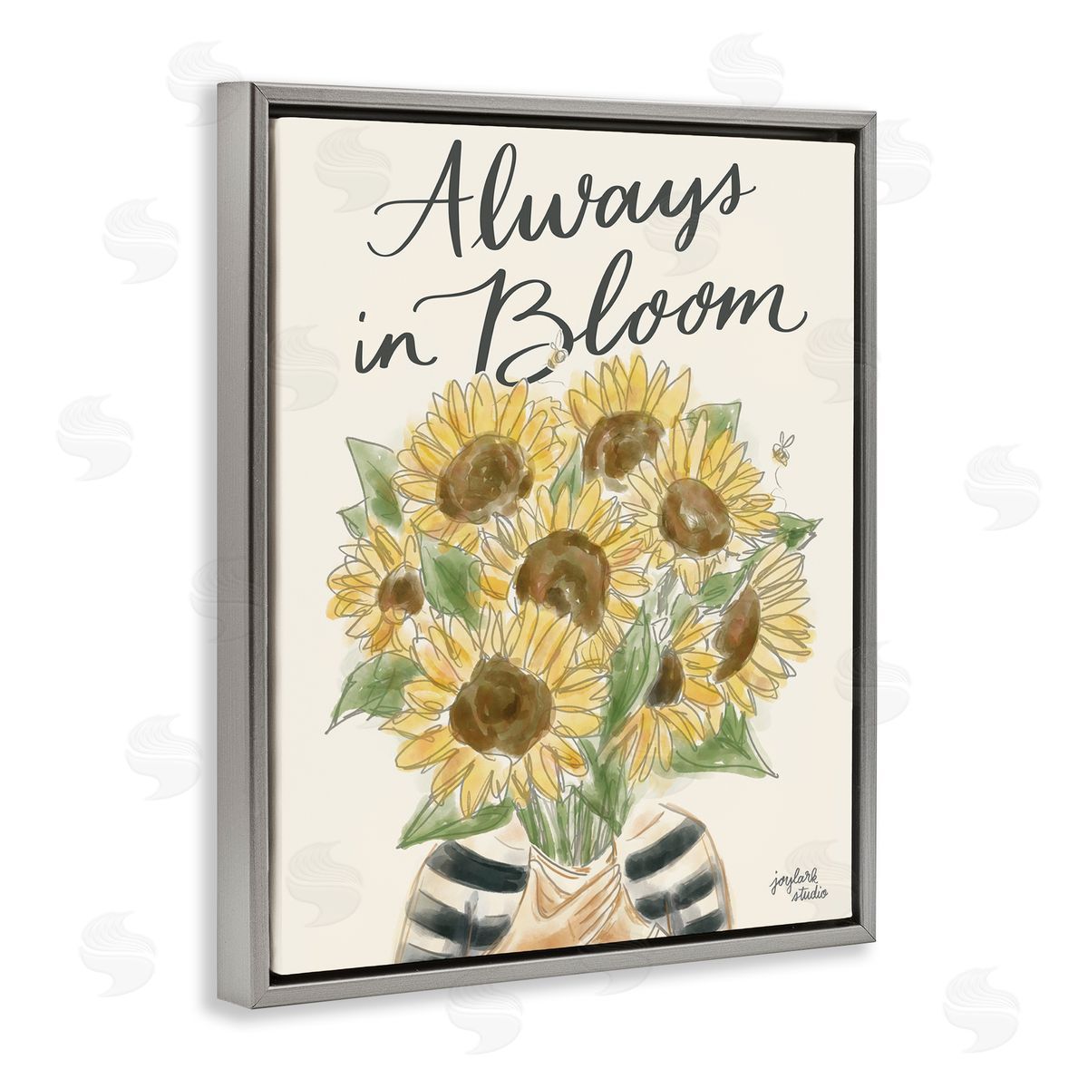Jess Baskin Always In Bloom Person Holding Sunflowers Calligraphy  Gray Floating Frame Canvas Wall Art Print