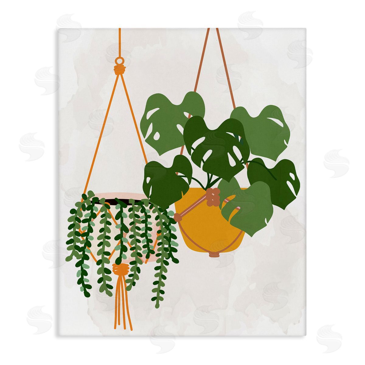 Kim Allen Casual Hanging House Plants Botanical Monstera Leaves Stretched Canvas Wall Art Print