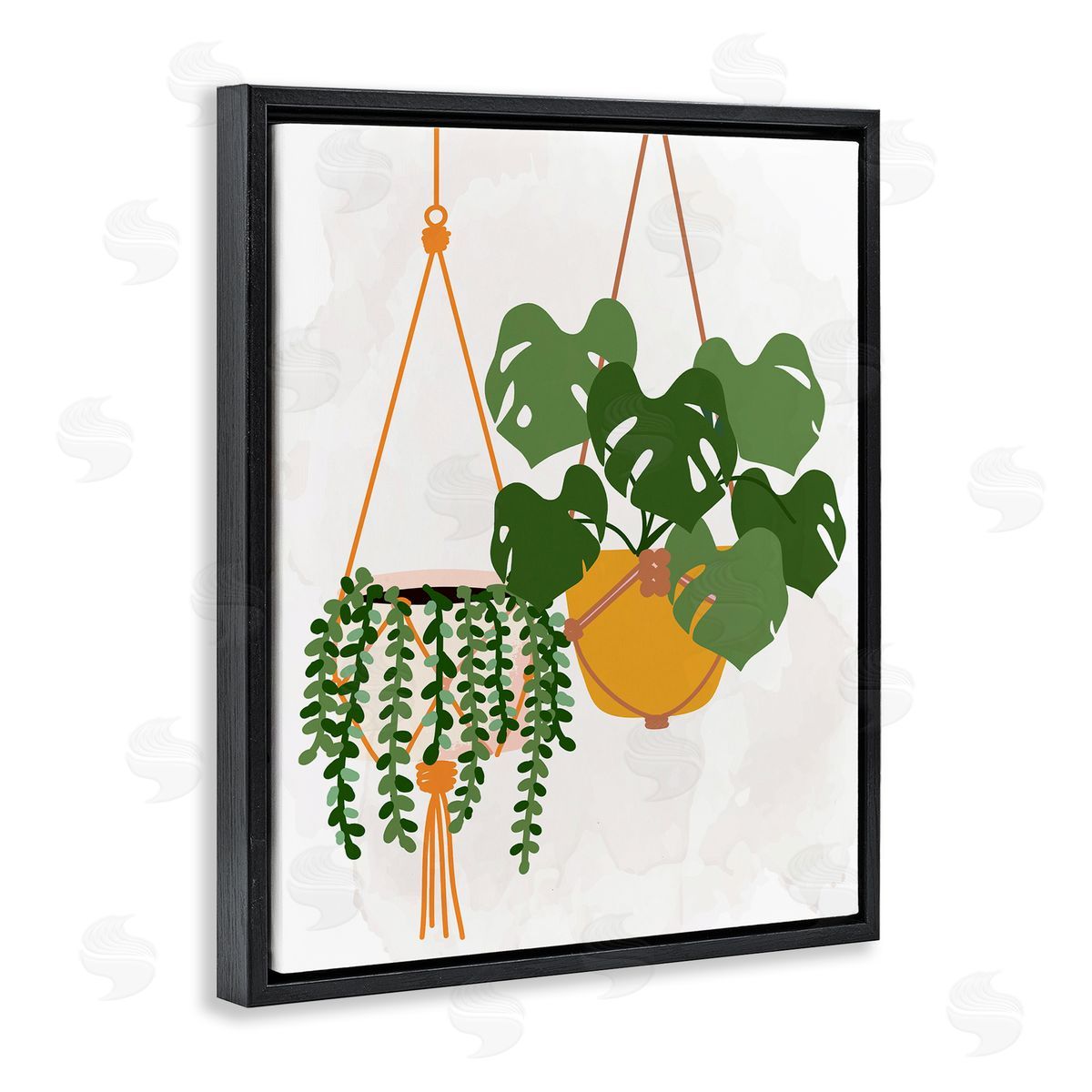 Kim Allen Casual Hanging House Plants Botanical Monstera Leaves Black Floating Frame Canvas Wall Art Print