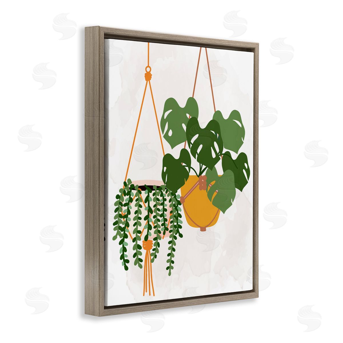 Kim Allen Casual Hanging House Plants Botanical Monstera Leaves Brown Floating Frame Canvas Wall Art Print