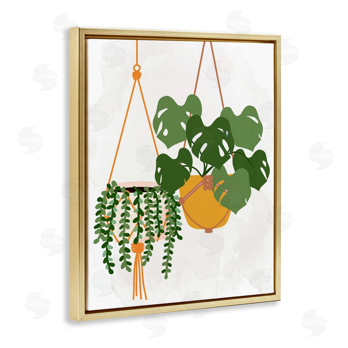 Kim Allen Casual Hanging House Plants Botanical Monstera Leaves Gold Floating Frame Canvas Wall Art Print