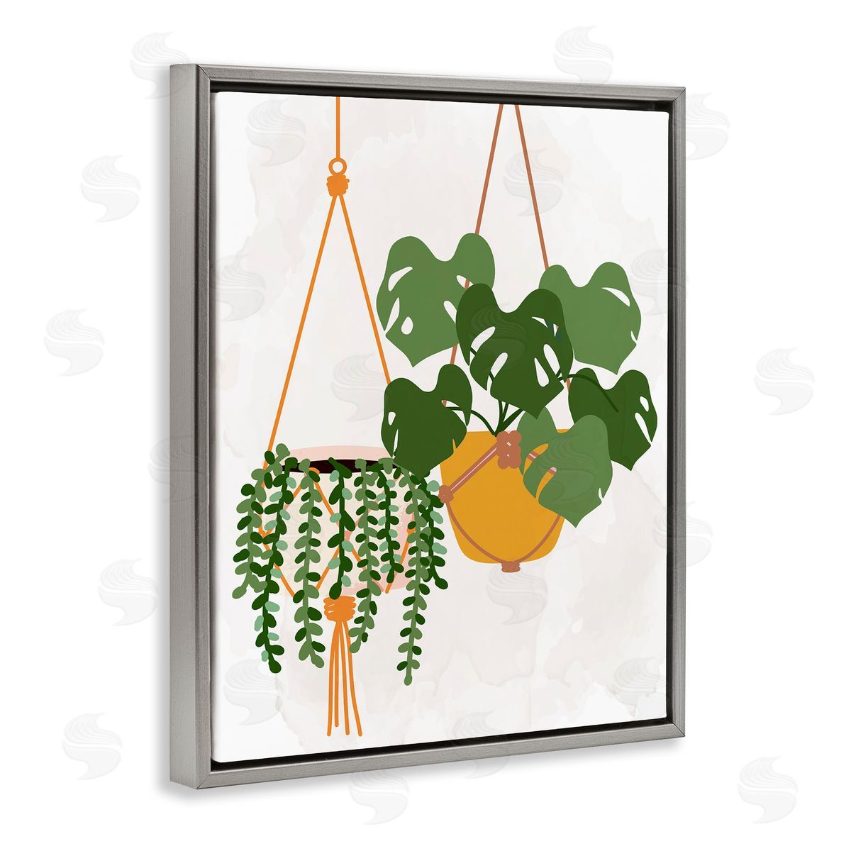 Kim Allen Casual Hanging House Plants Botanical Monstera Leaves Gray Floating Frame Canvas Wall Art Print