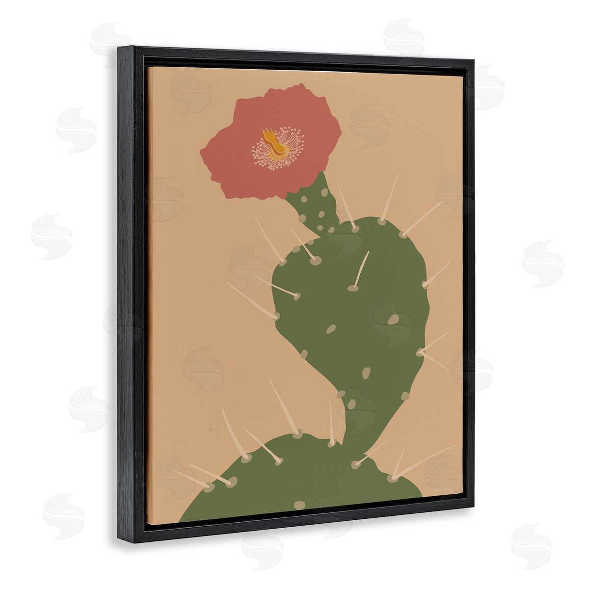 Kamdon Kreations Prickly Boho Cactus Flower Modern Pictorial Plant Black Floating Frame Canvas Wall Art Print
