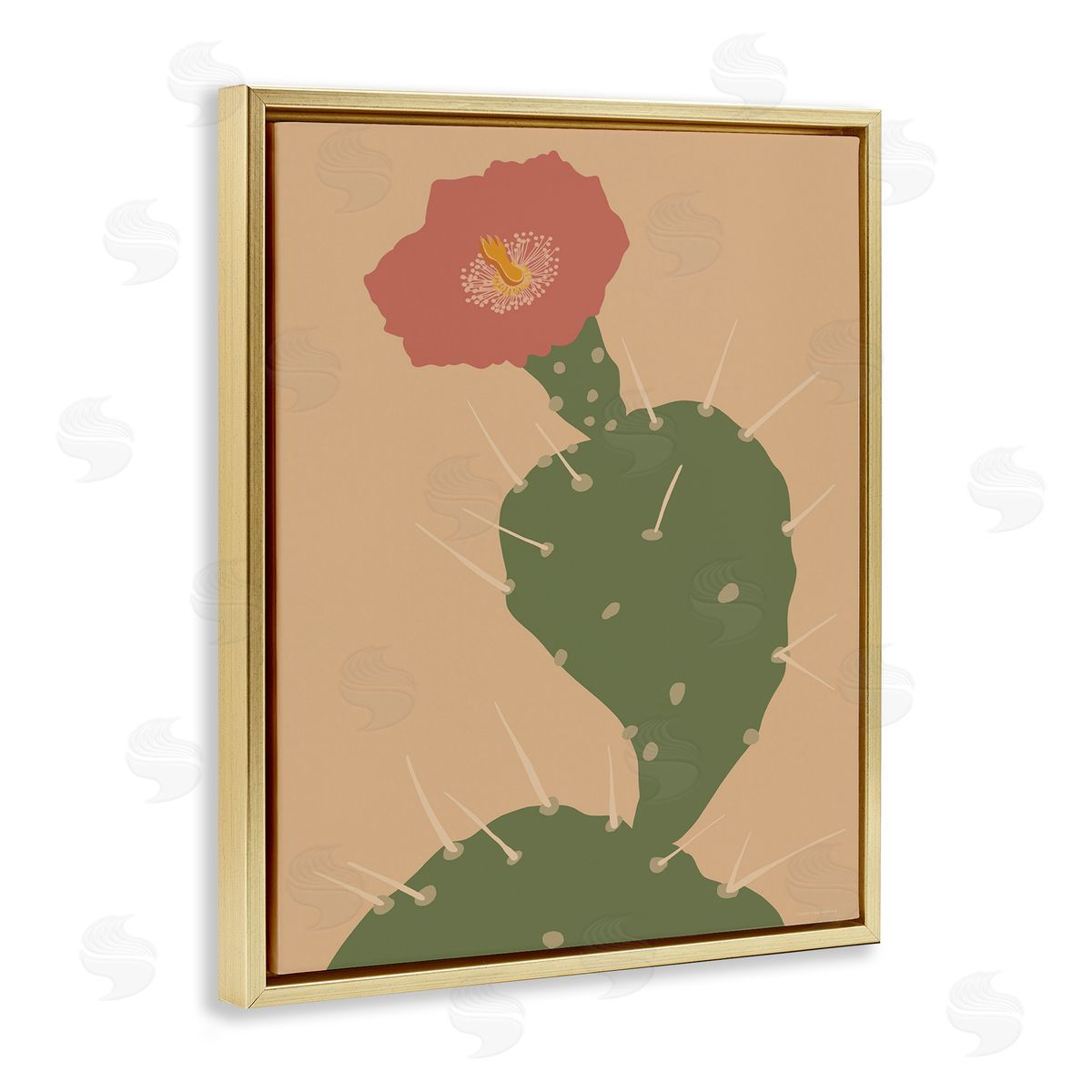 Kamdon Kreations Prickly Boho Cactus Flower Modern Pictorial Plant Gold Floating Frame Canvas Wall Art Print