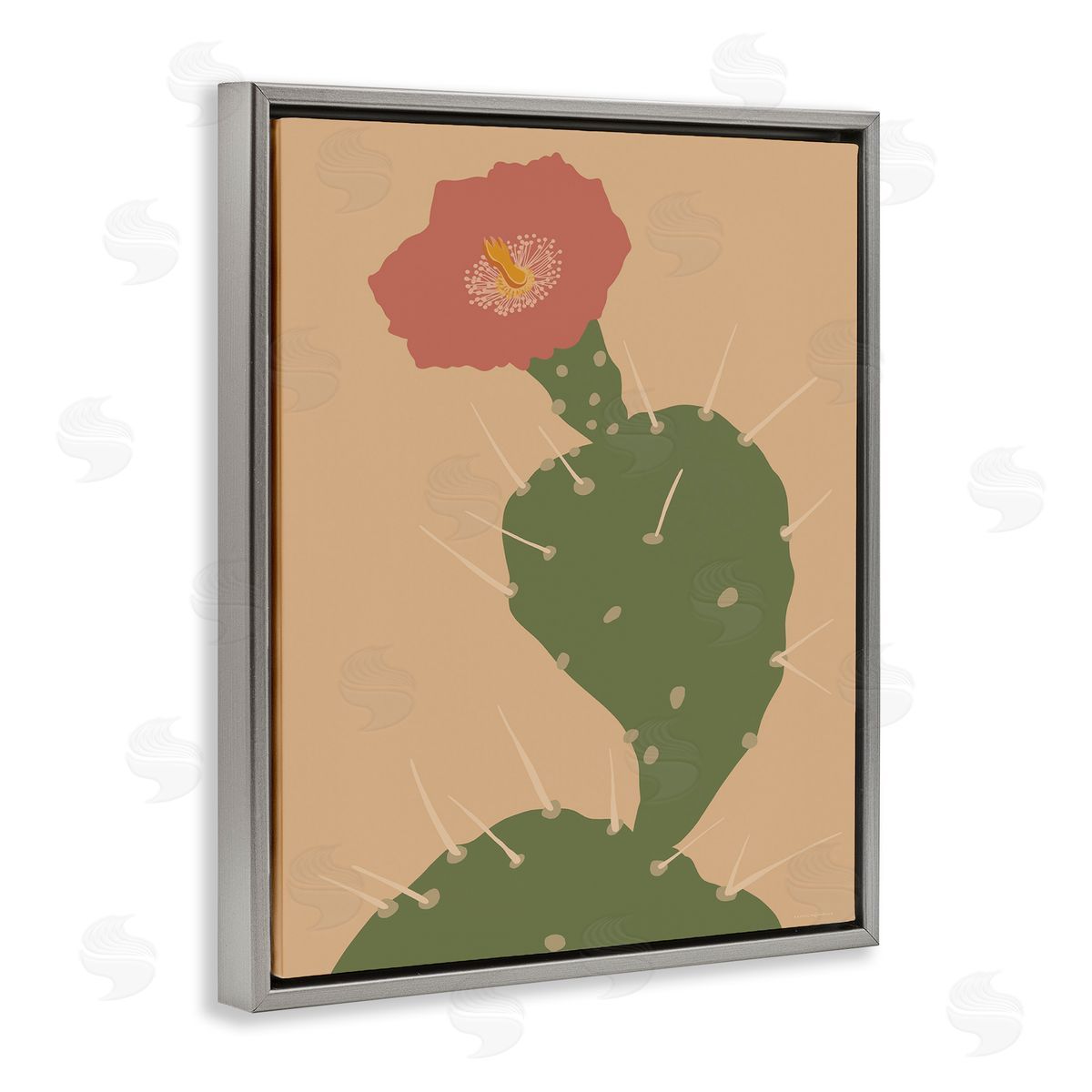 Kamdon Kreations Prickly Boho Cactus Flower Modern Pictorial Plant Gray Floating Frame Canvas Wall Art Print