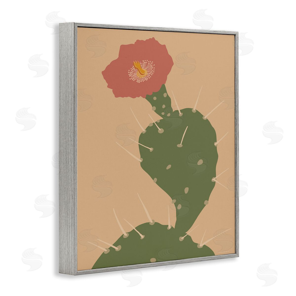 Kamdon Kreations Prickly Boho Cactus Flower Modern Pictorial Plant Gray Framed Giclee Wall Art Print