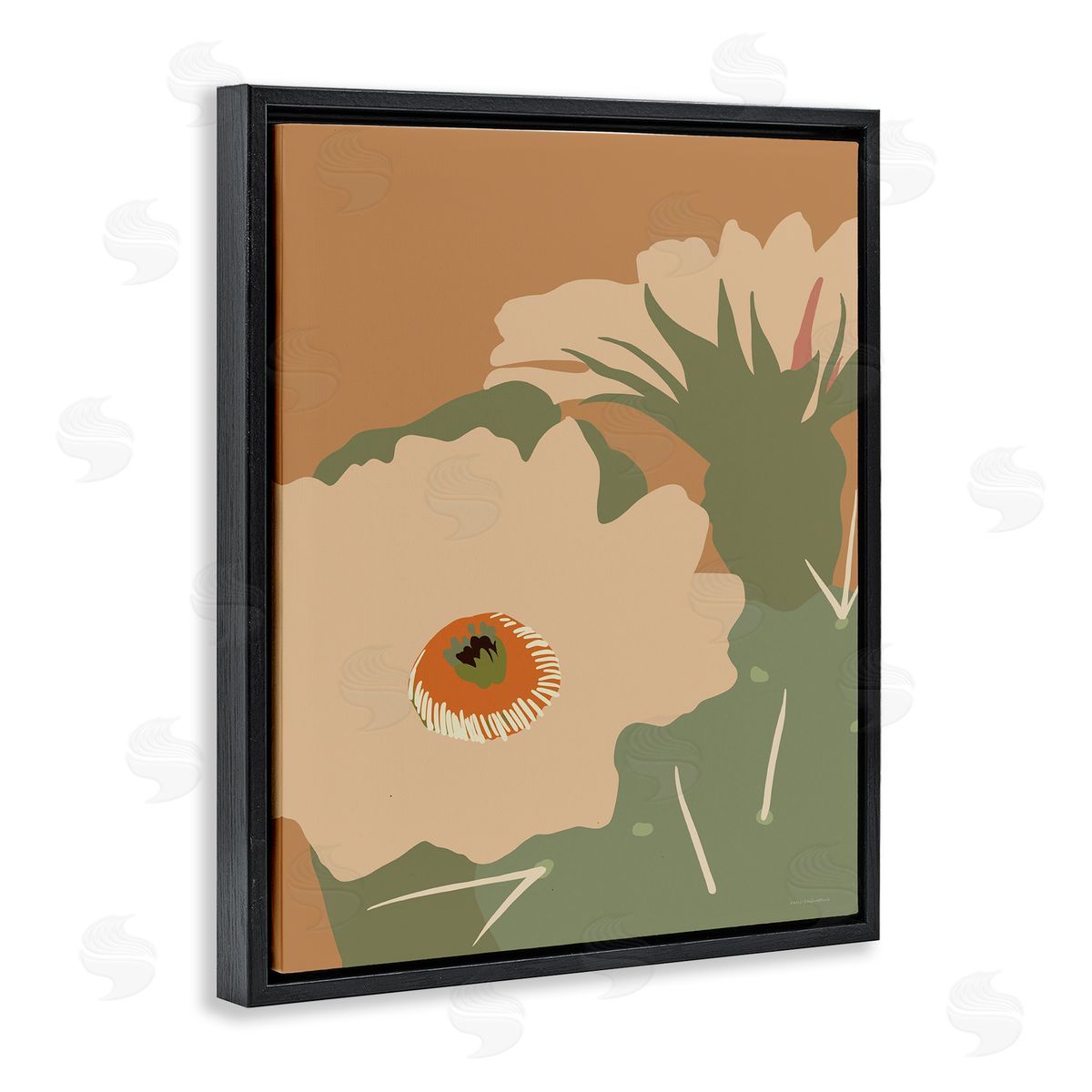 Kamdon Kreations Modern Cactus Flower Blossom Arid Vegetation Plants  Black Floating Frame Canvas Wall Art Print