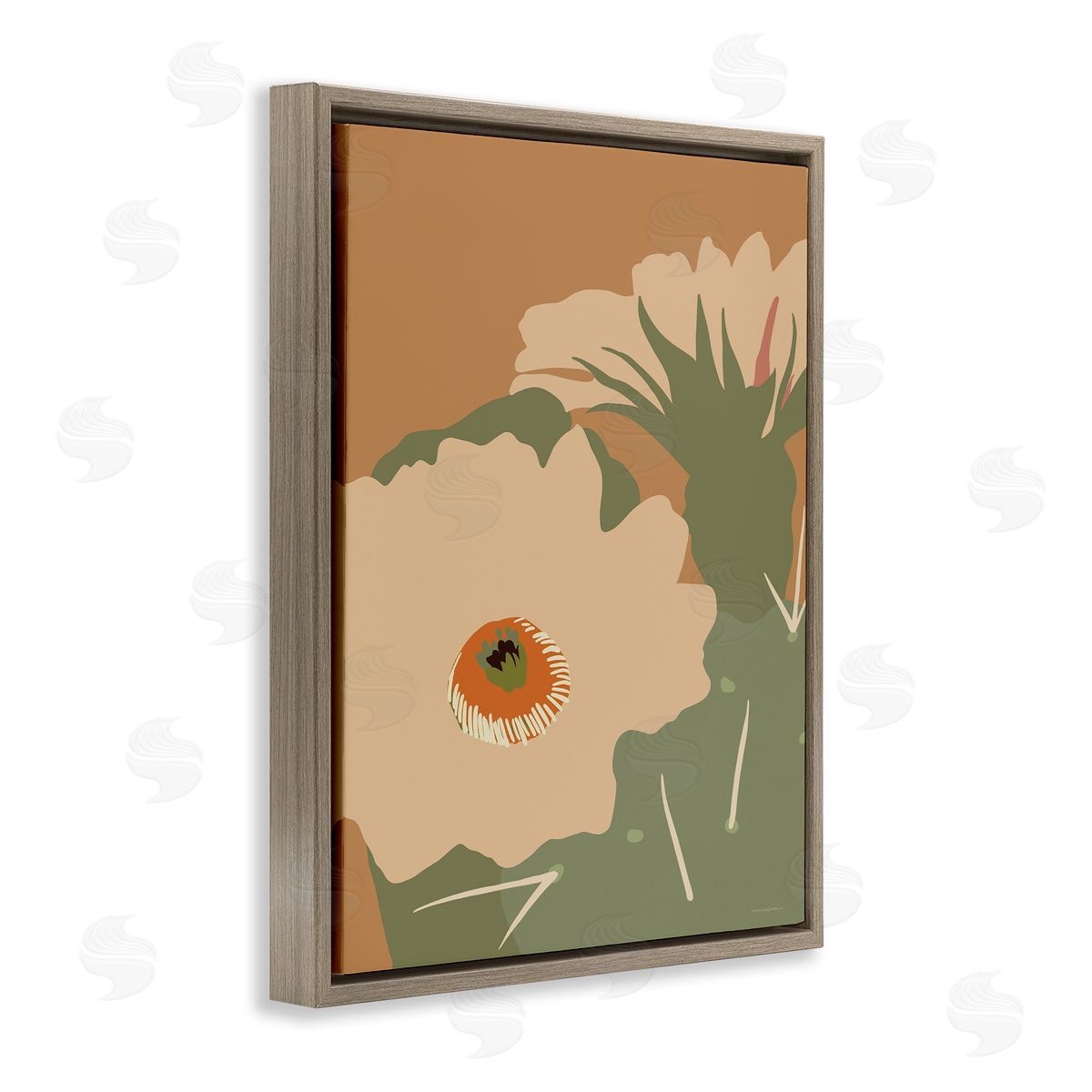 Kamdon Kreations Modern Cactus Flower Blossom Arid Vegetation Plants  Brown Floating Frame Canvas Wall Art Print